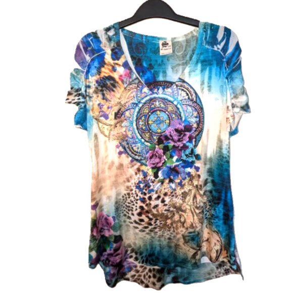 NWOT S-Twelve Short Sleeves Embellished Top Size L - Picture 7 of 7